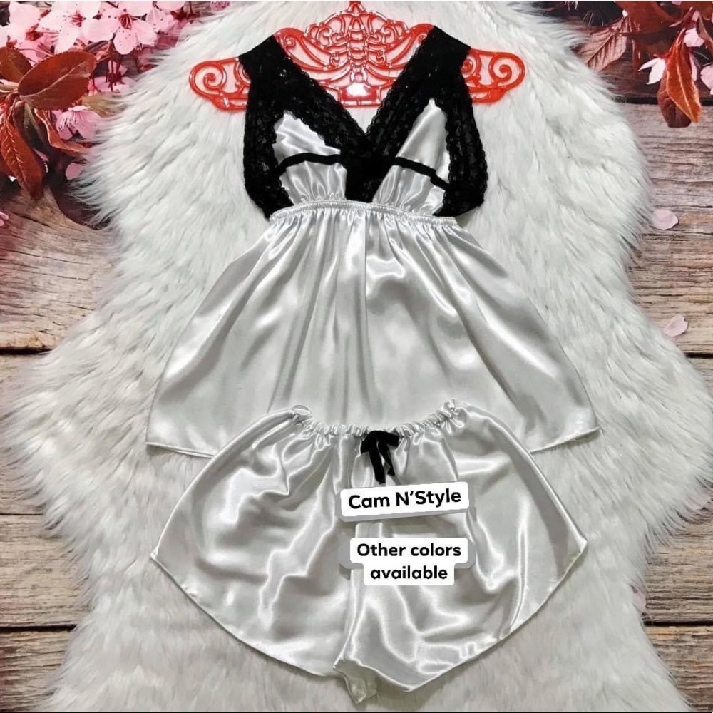 New Satin Silk-Like Lace PJs Set Assorted Color - Picture 6 of 8